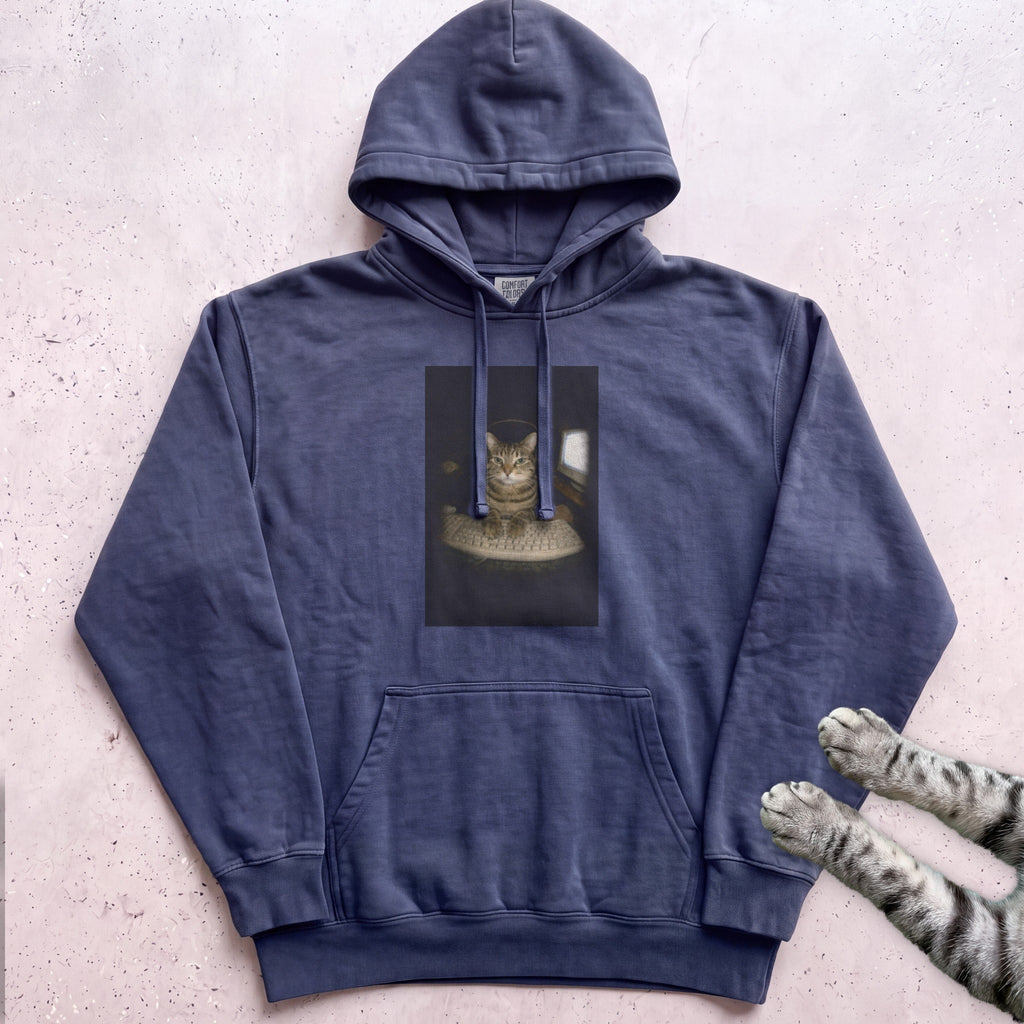 Cat Playing in Computer Hoodie - True Navy
