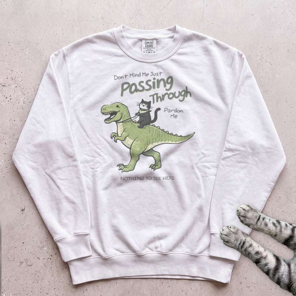Cat Riding Dinosaur Sweatshirt - White