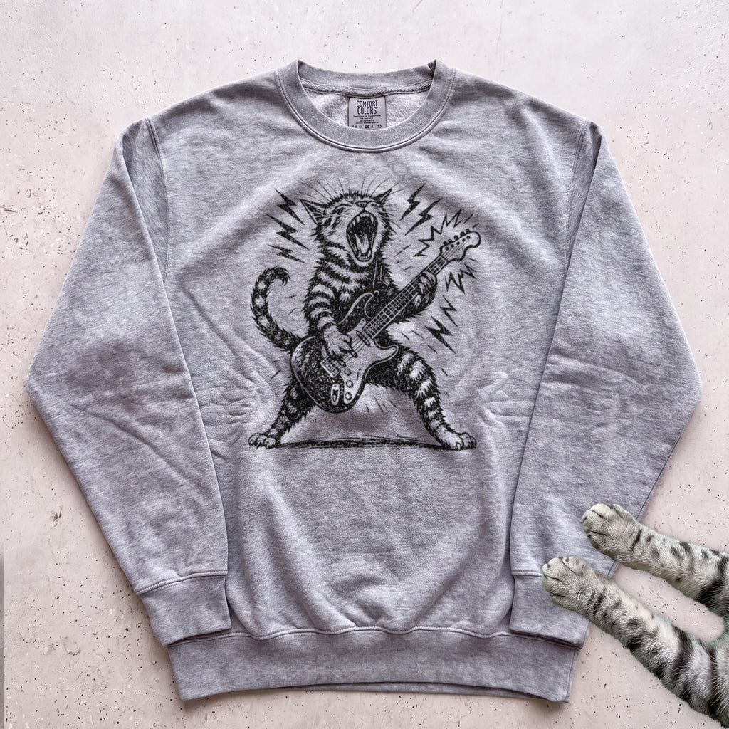 Cat Rock Guitar Sweatshirt - Grey