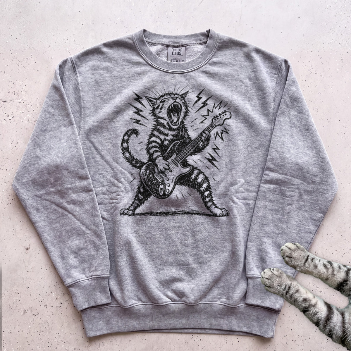 Cat Rock Guitar Sweatshirt - Grey