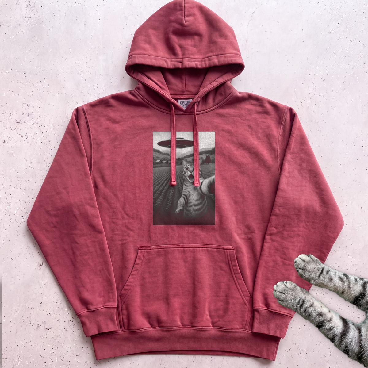Cat Selfie with UFO Hoodie - Crimson