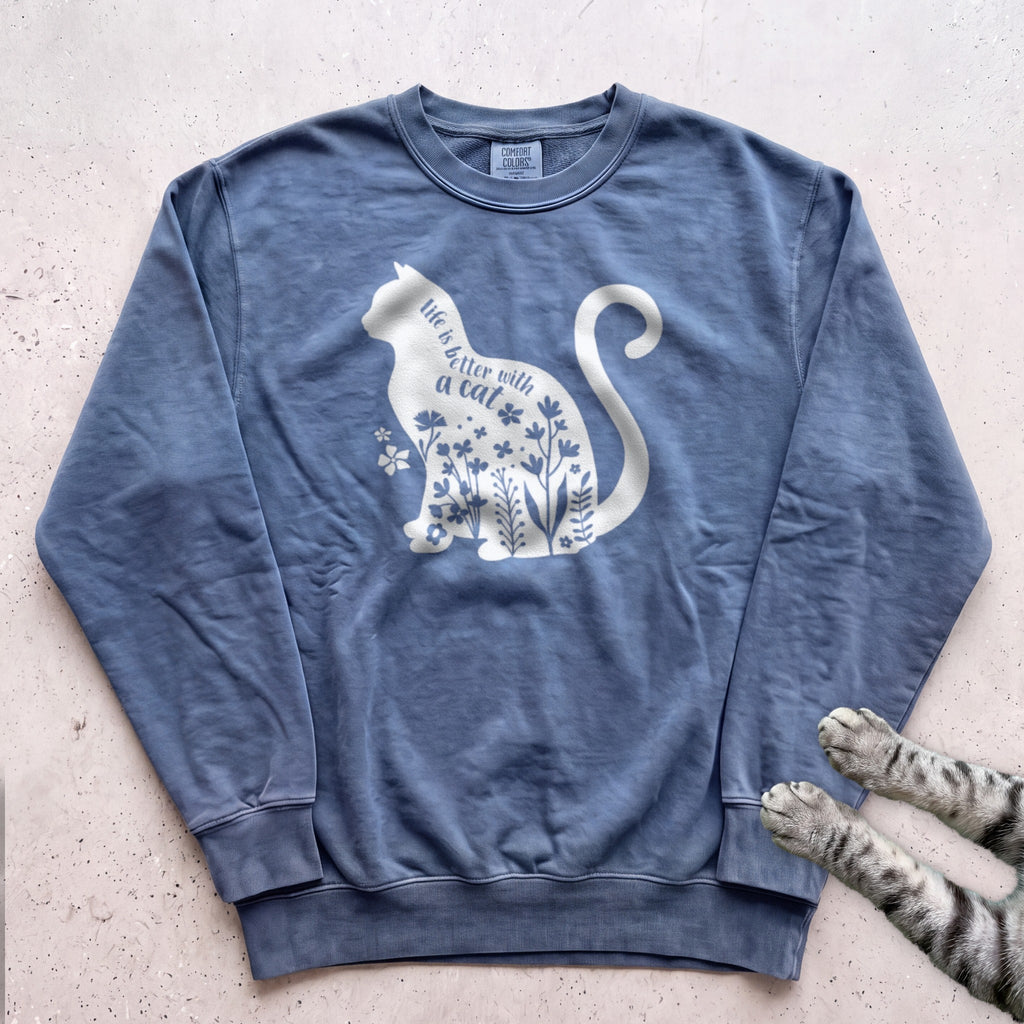 Cat Silhouette Sweatshirt - Blue Jean