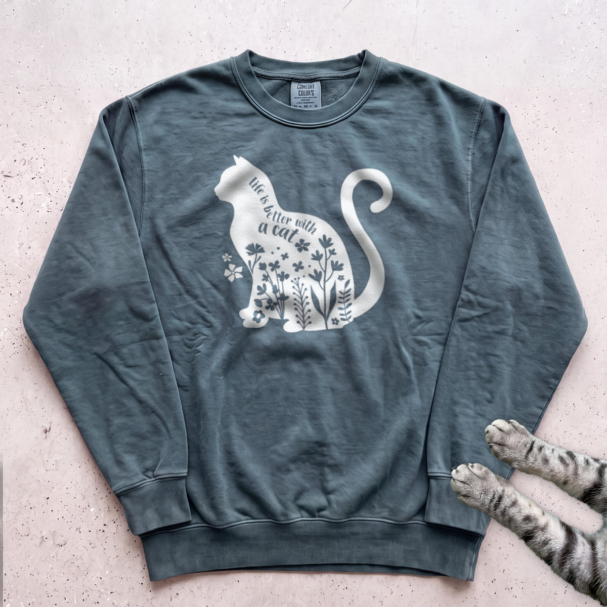Cat Silhouette Sweatshirt - Blue Spruce