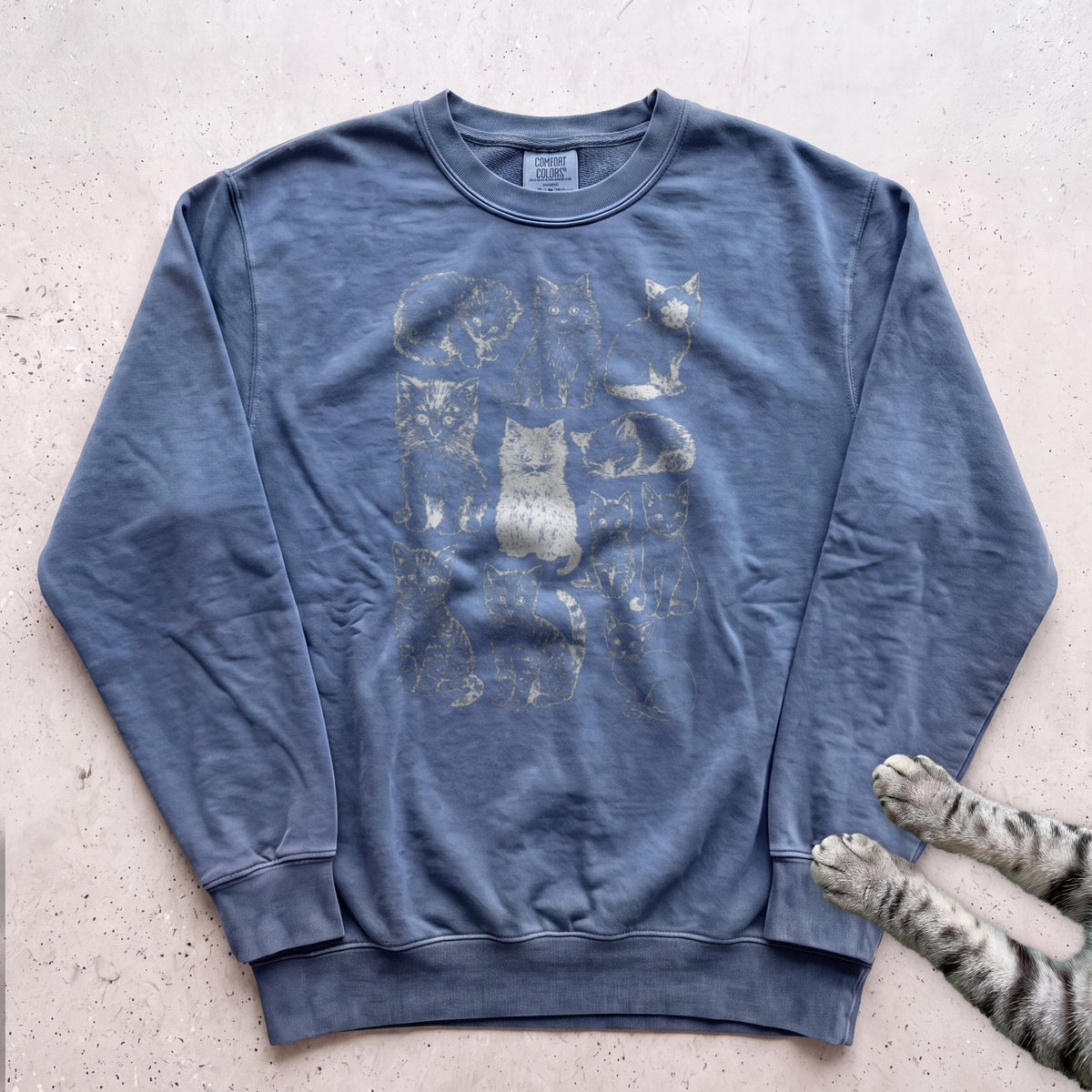 Cat Sketches Sweatshirt - Blue Jean