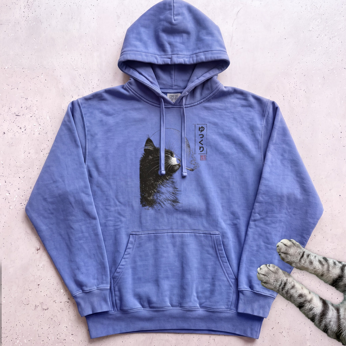 Cat Smoking Hoodie - Flo Blue
