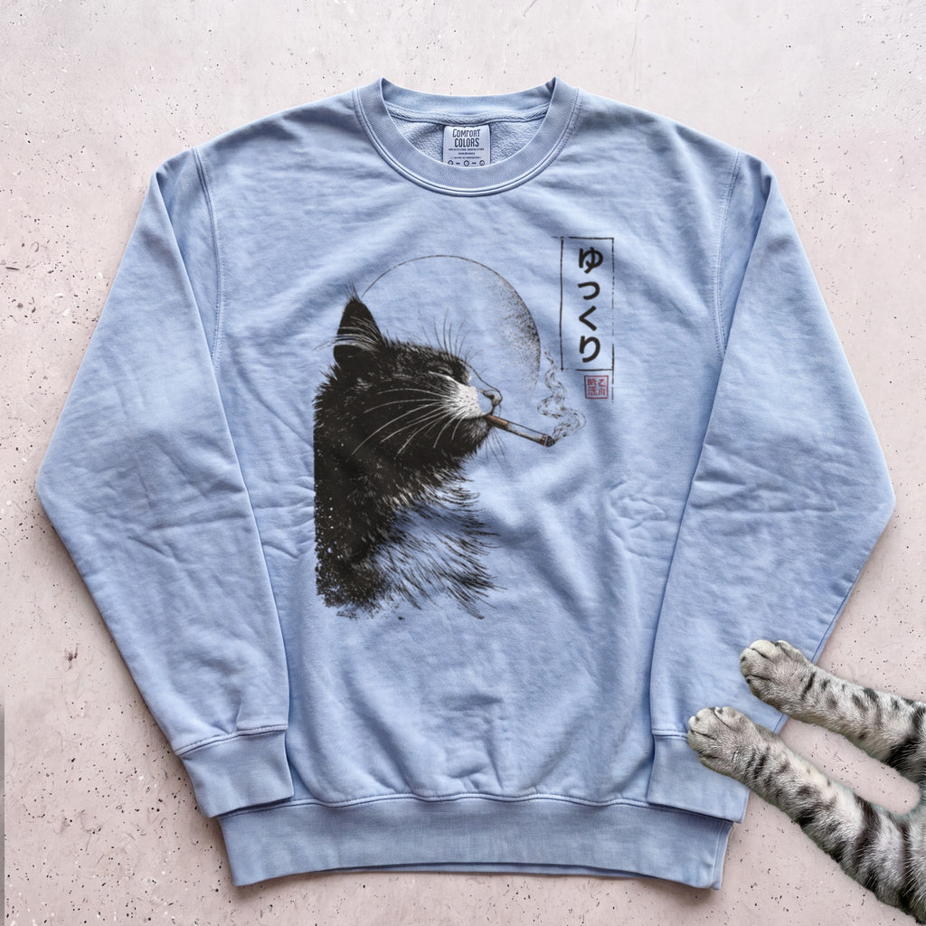 Cat Smoking Sweatshirt - Chambray