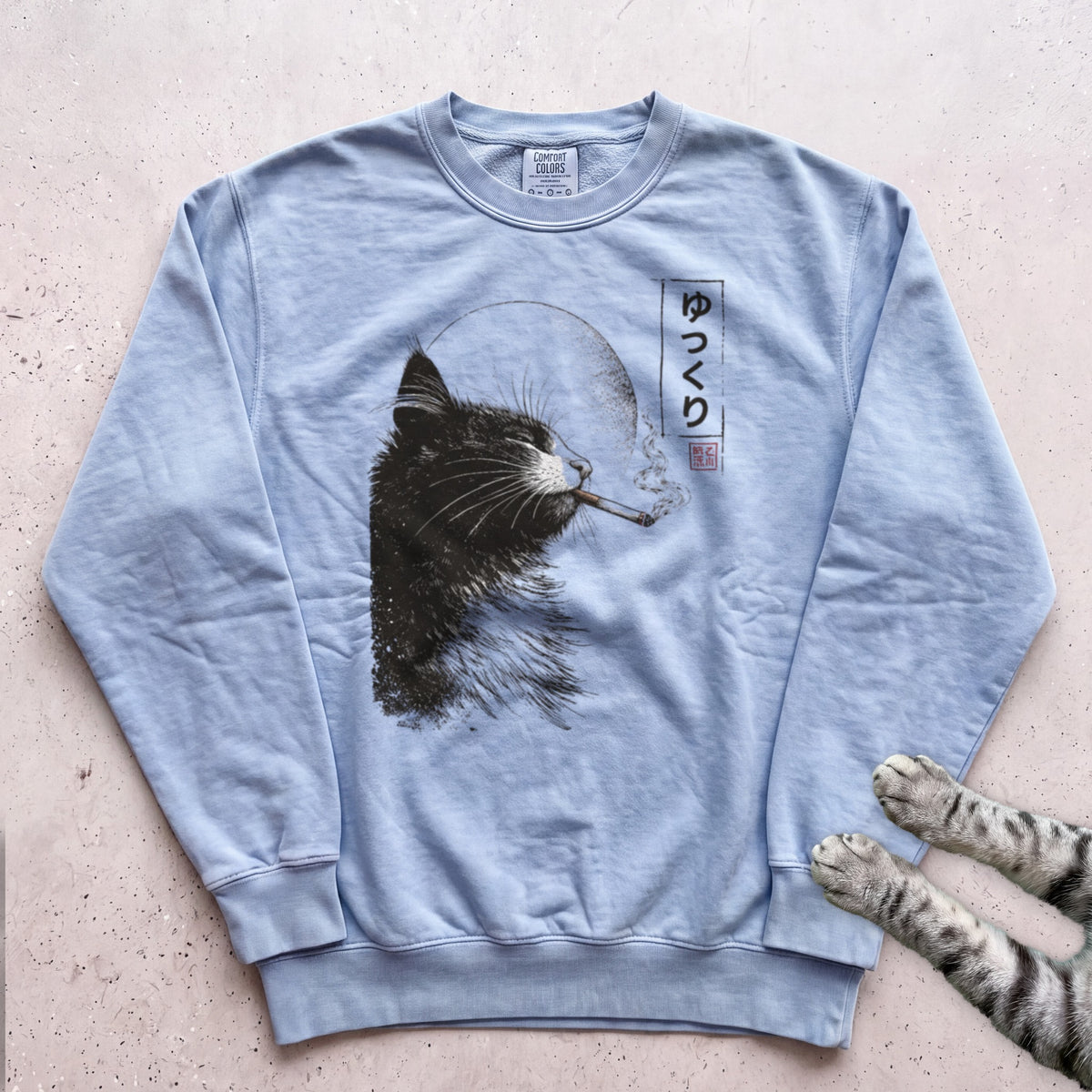 Cat Smoking Sweatshirt - Chambray