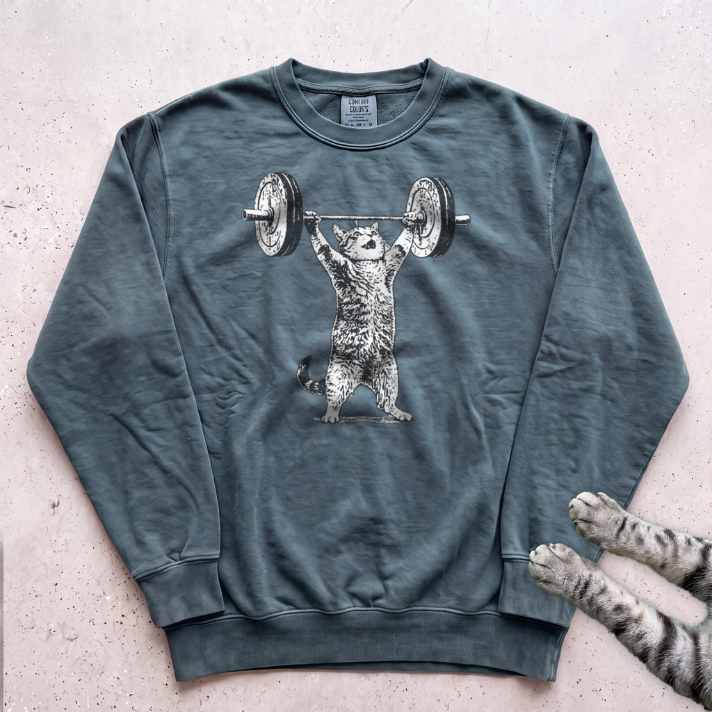 Weightlifter Cat Sweatshirt - Blue Spruce