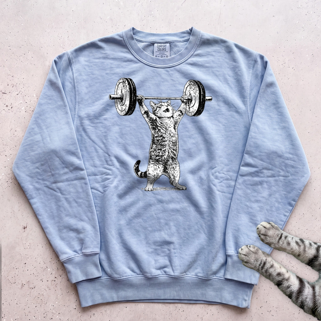 Weightlifter Cat Sweatshirt - Chambray