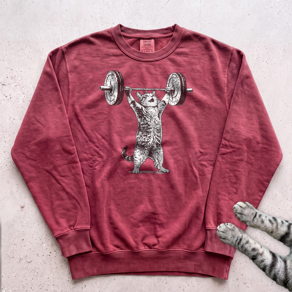 Weightlifter Cat Sweatshirt - Crimson