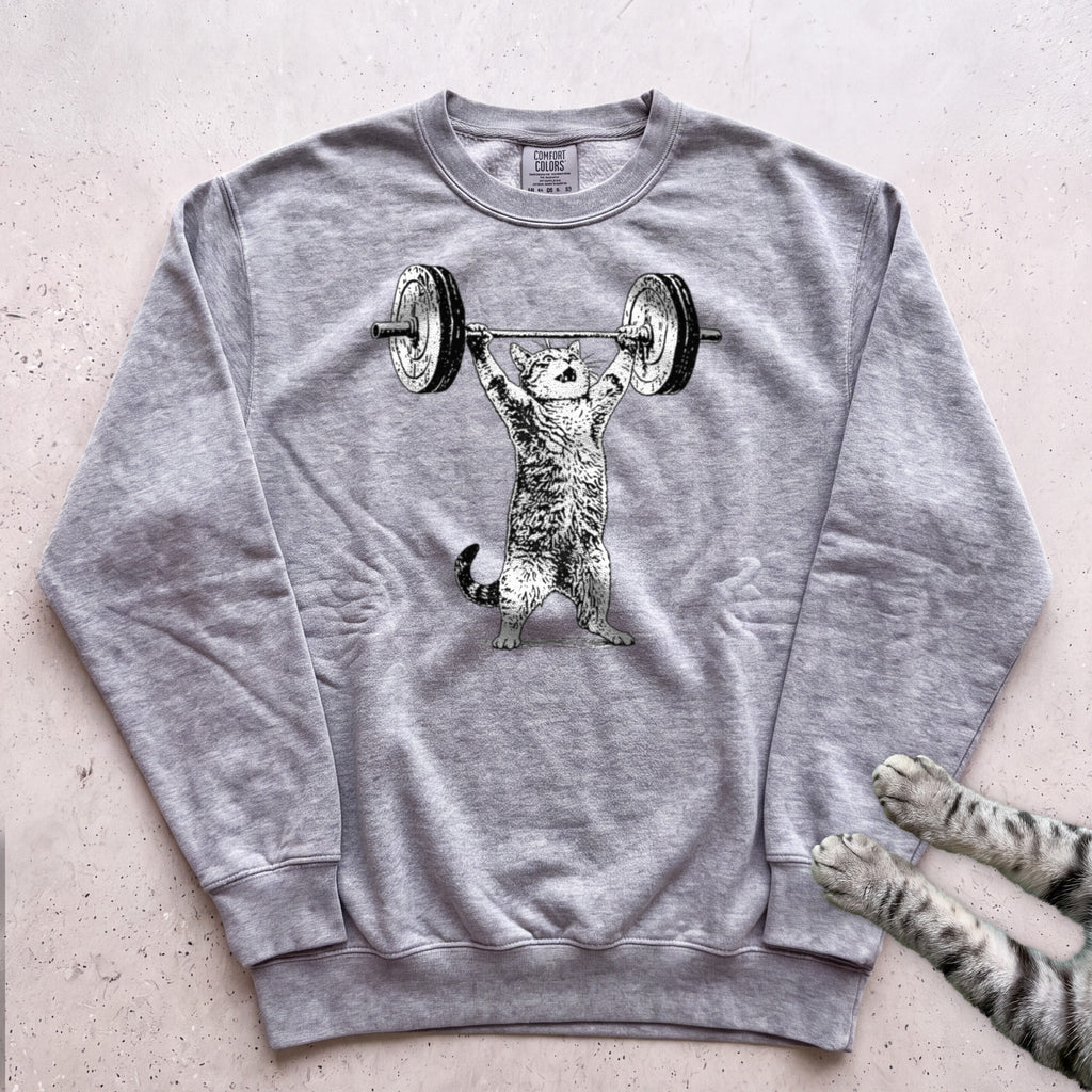 Weightlifter Cat Sweatshirt - Grey