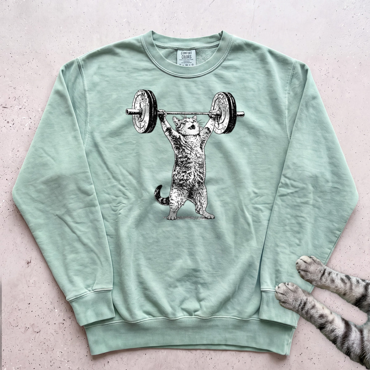 Weightlifter Cat Sweatshirt - Light Green