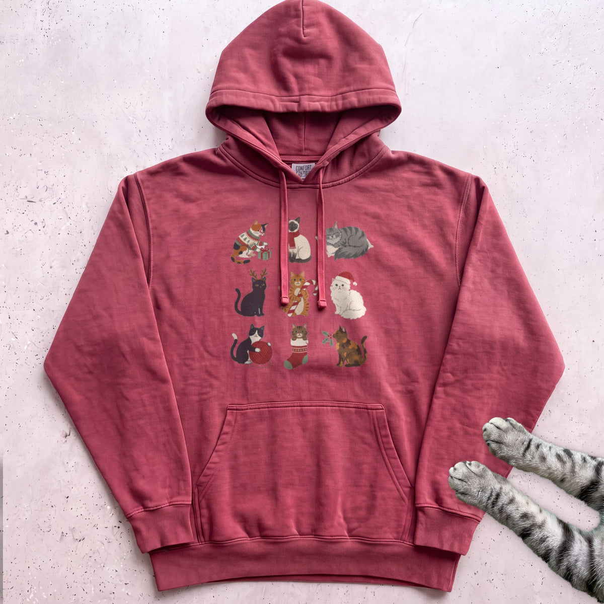 Catmas Gathering Cat Hoodie - Crimson