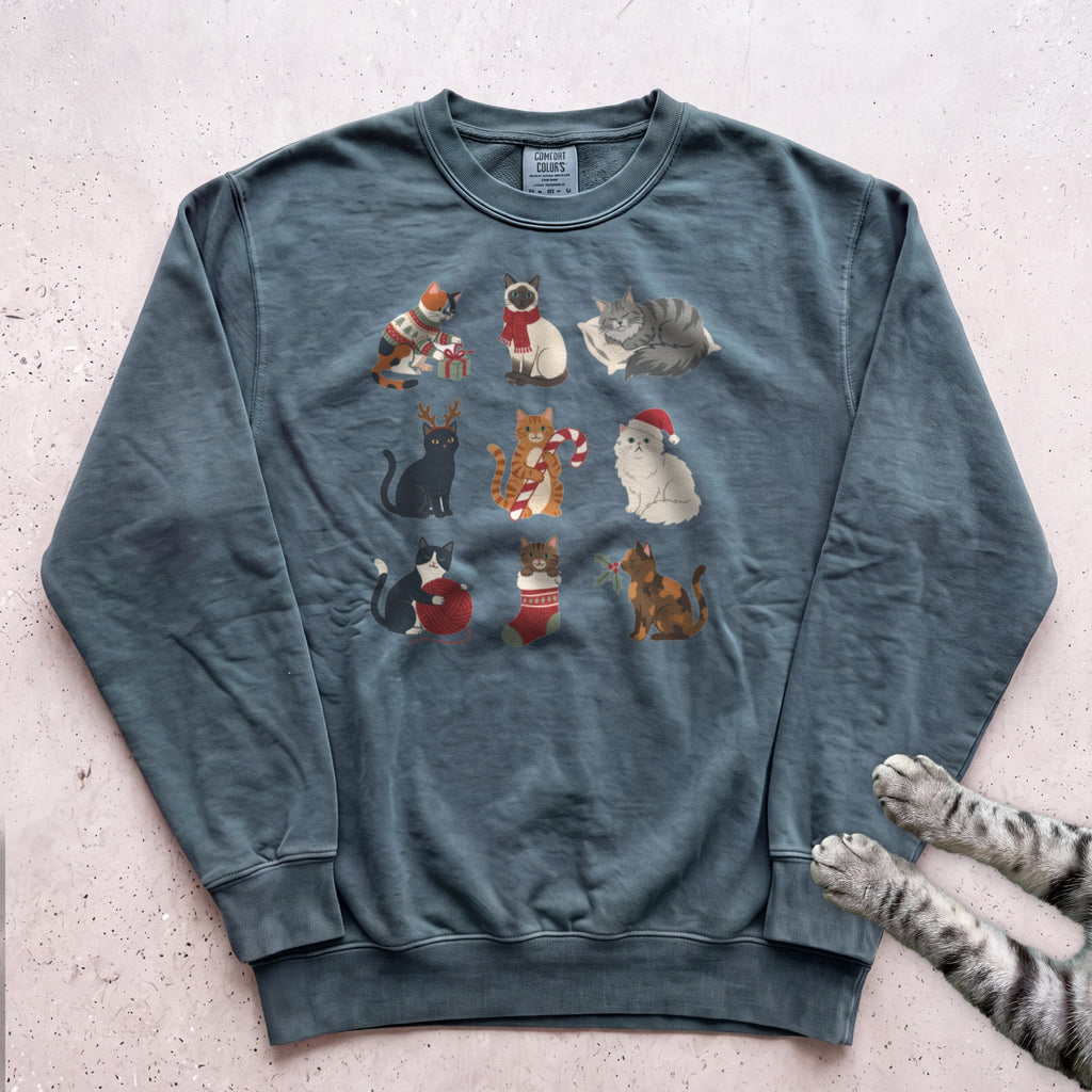 Catmas Gathering Cat Sweatshirt - Blue Spruce