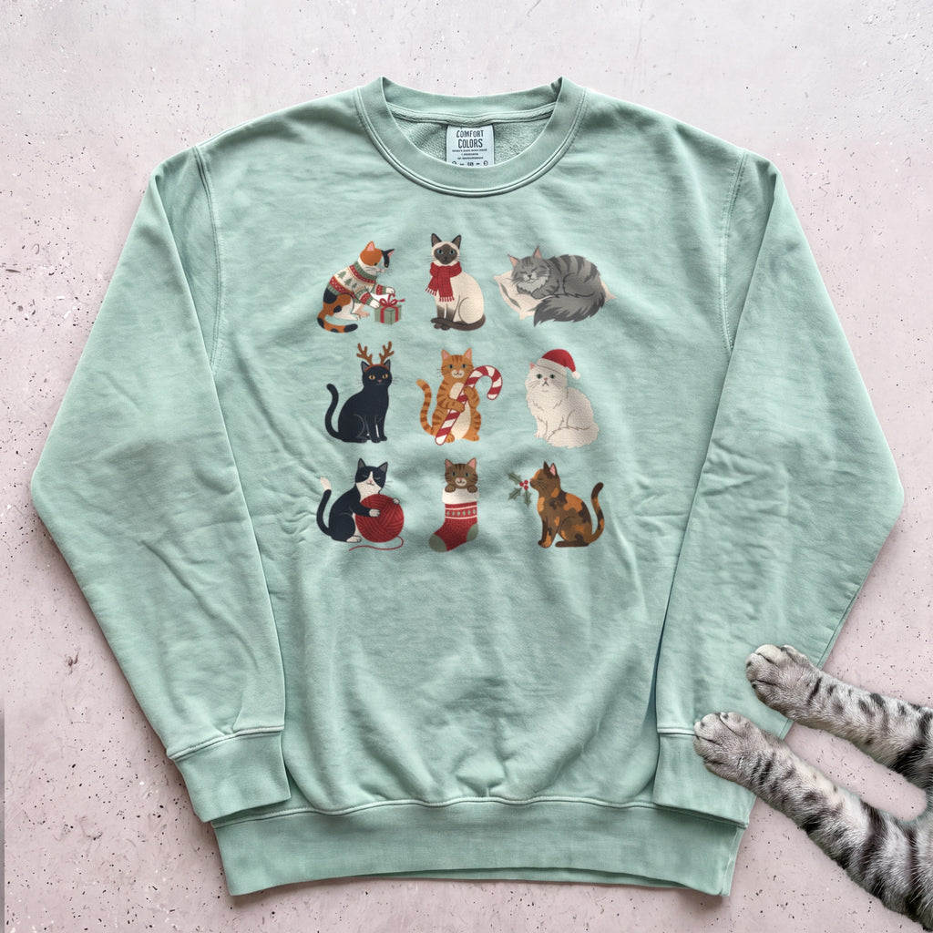 Catmas Gathering Cat Sweatshirt - Light Green