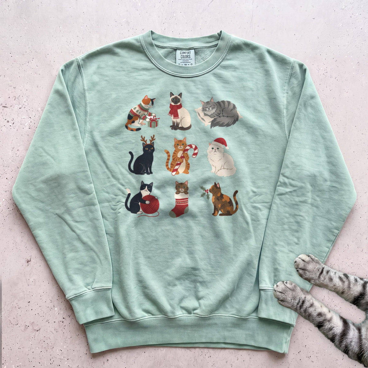 Catmas Gathering Cat Sweatshirt - Light Green