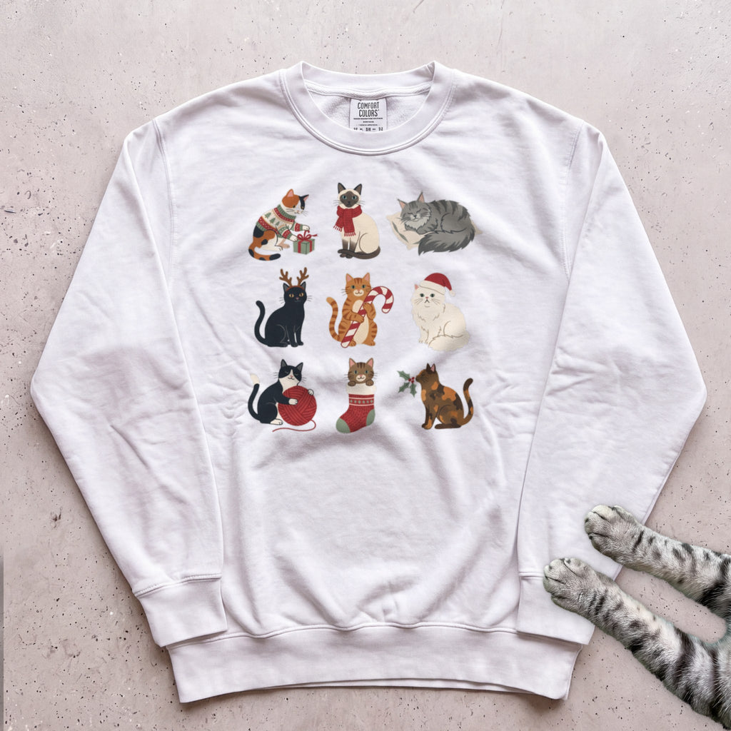 Catmas Gathering Cat Sweatshirt - White