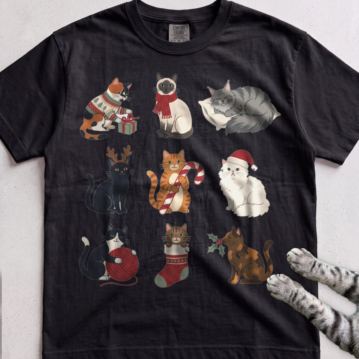 Catmas Gathering Cat T-Shirt - Black