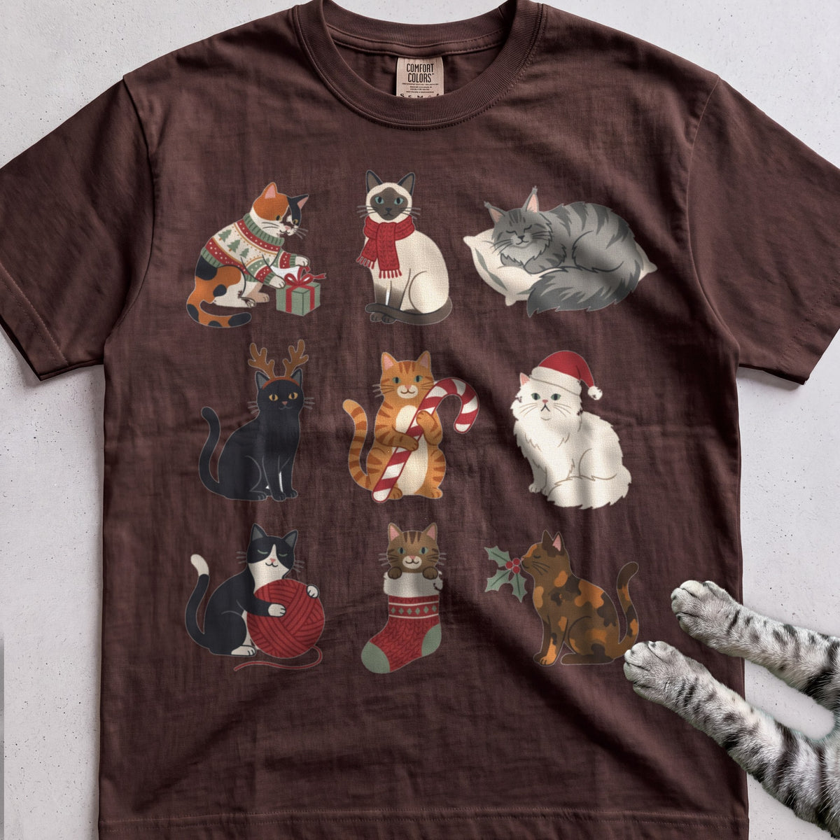 Catmas Gathering Cat T-Shirt - Espresso
