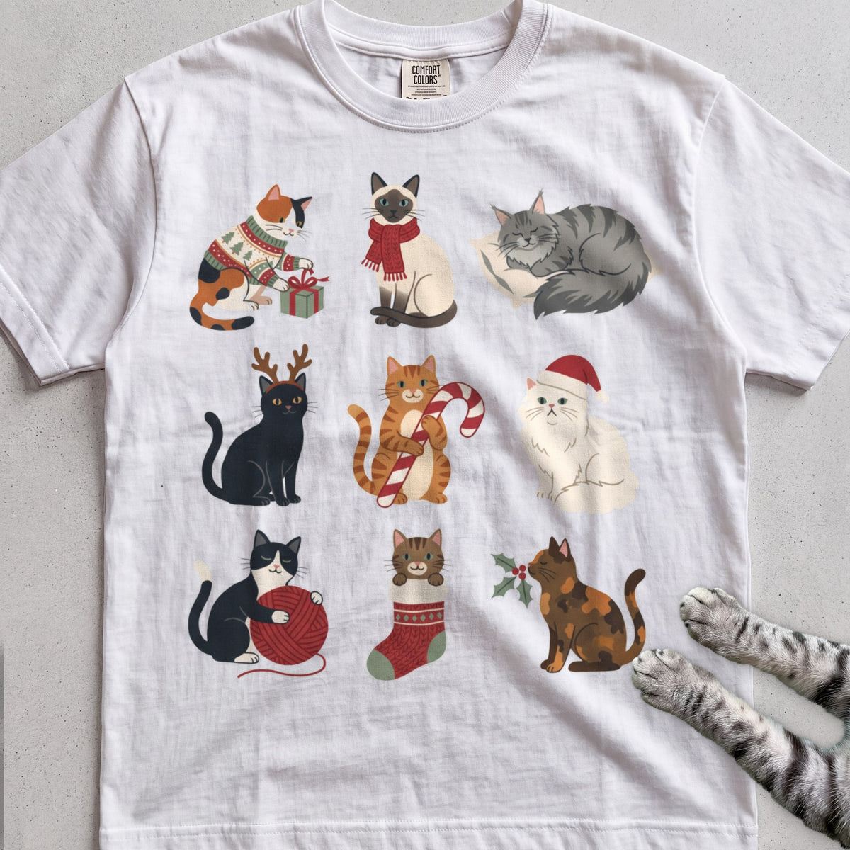 Catmas Gathering Cat T-Shirt - White