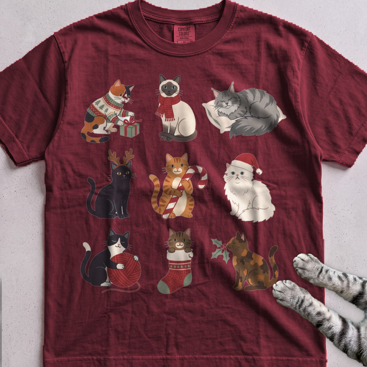 Catmas Gathering Cat T-Shirt - Wine