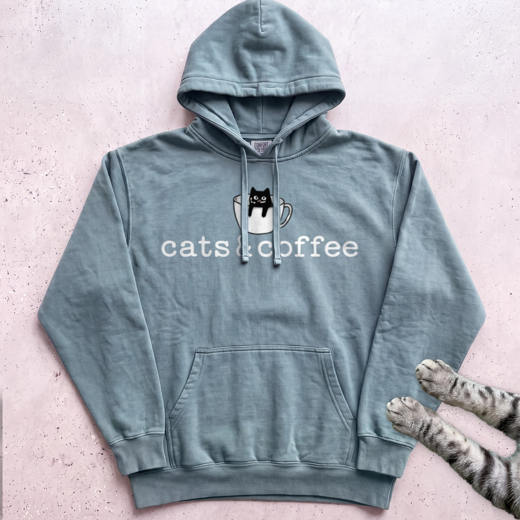 Cats & Coffee Hoodie - Seafoam