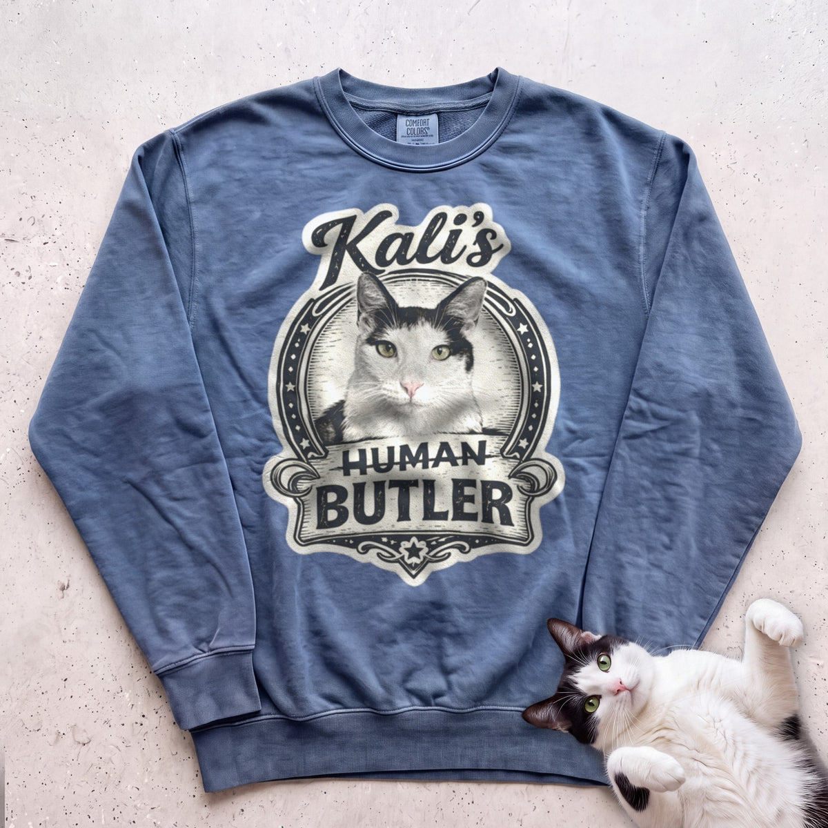Cat's Human Butler Personalized Custom Sweatshirt - Blue Jean