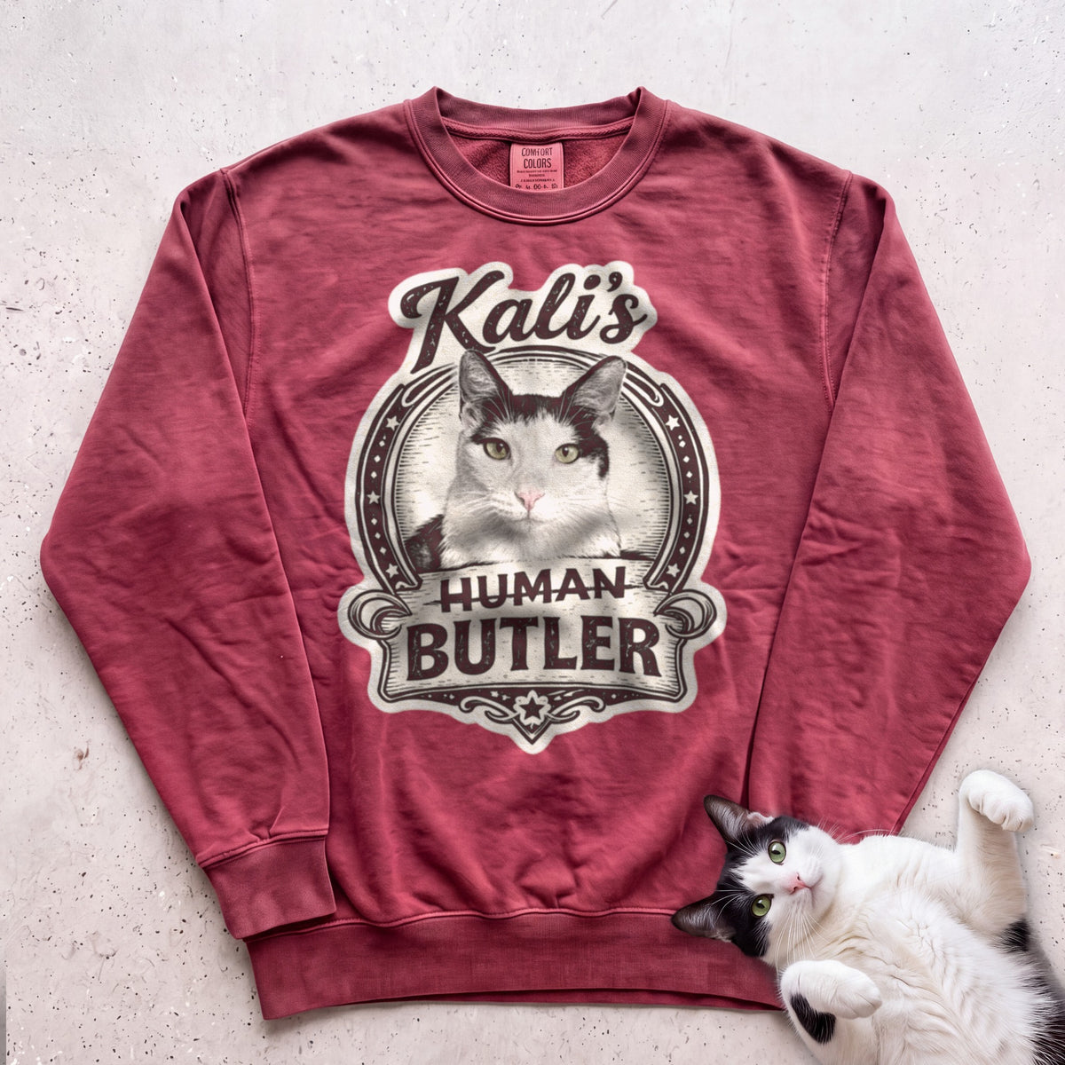 Cat's Human Butler Personalized Custom Sweatshirt - Crimson