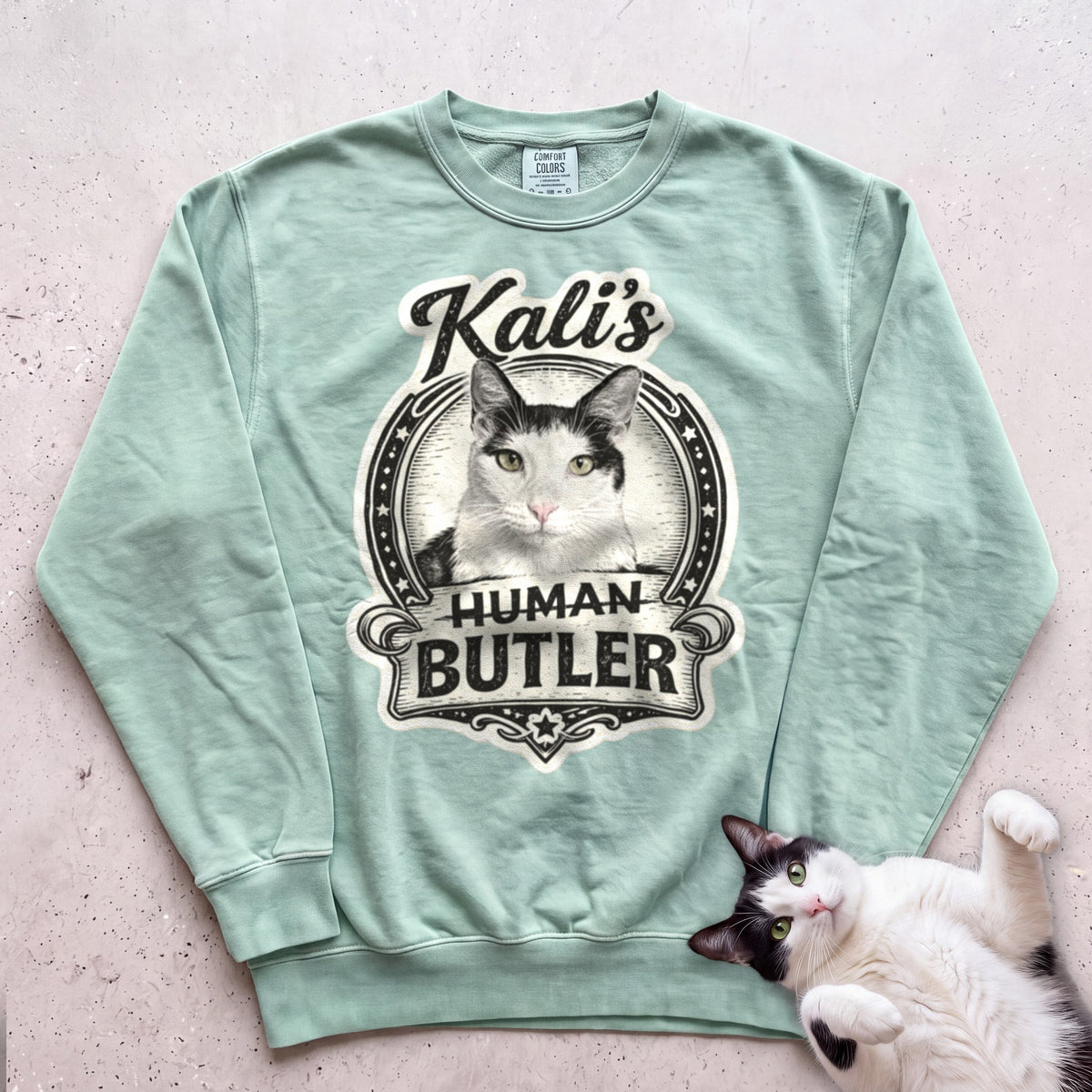 Cat's Human Butler Personalized Custom Sweatshirt - Light Green