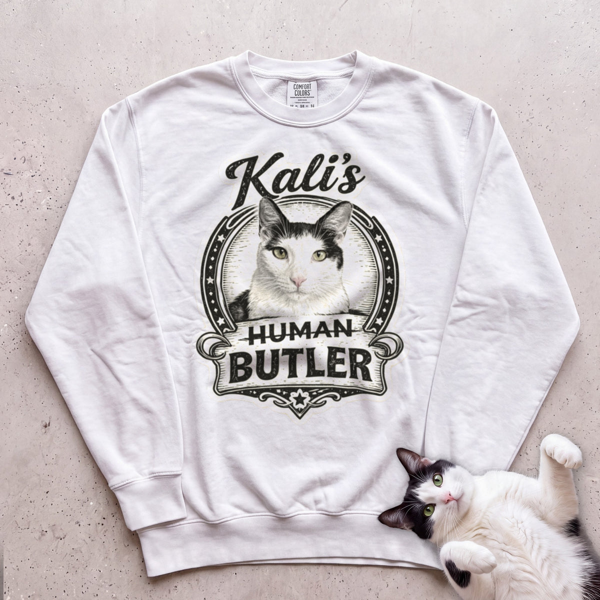 Cat's Human Butler Personalized Custom Sweatshirt - White