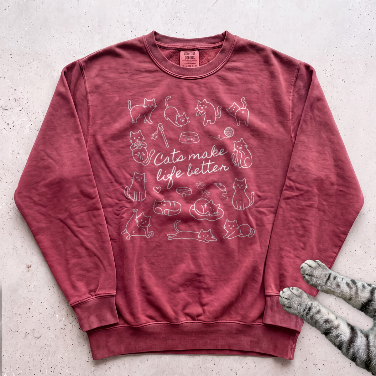 Cats Make Life Better Sweatshirt - Crimson