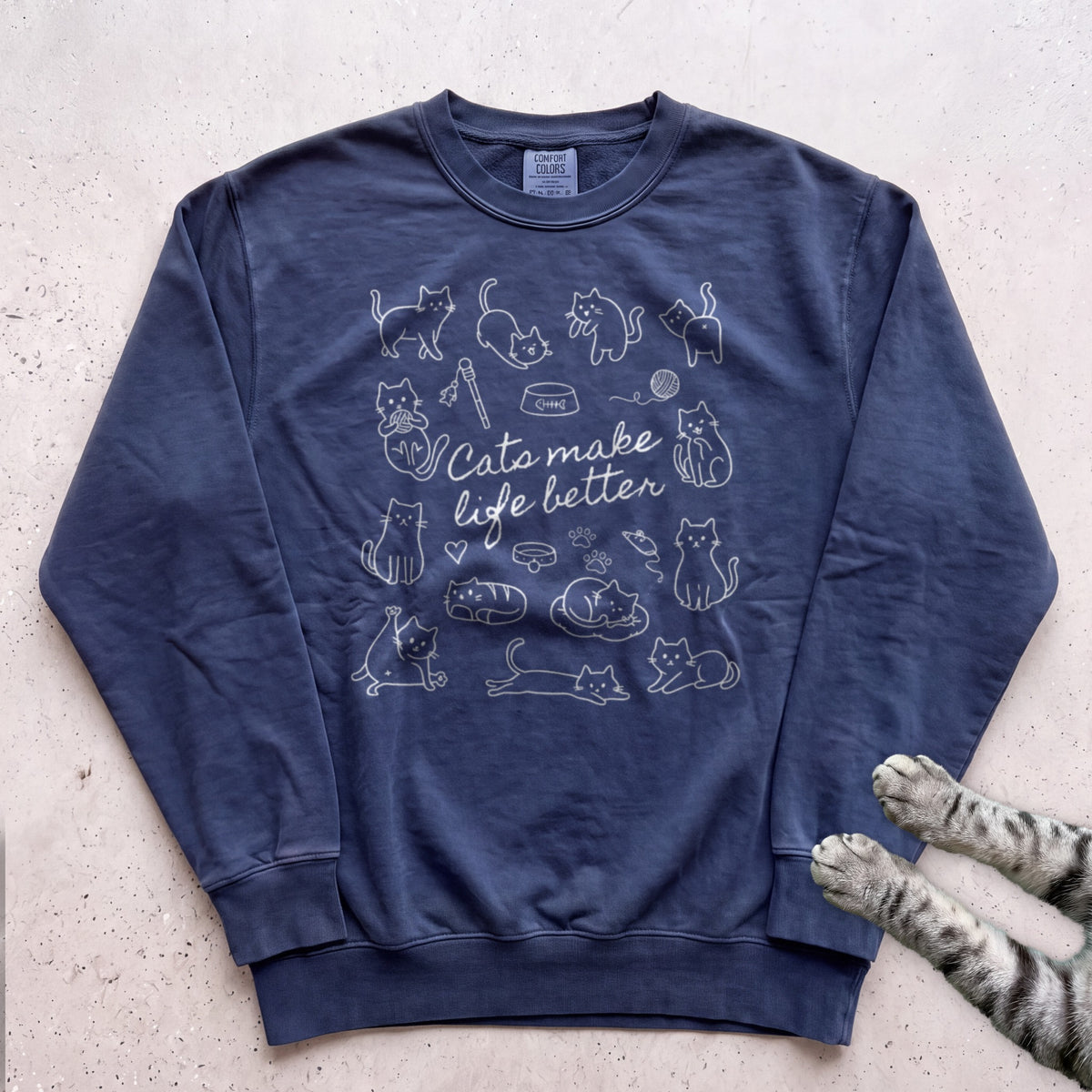 Cats Make Life Better Sweatshirt - True Navy