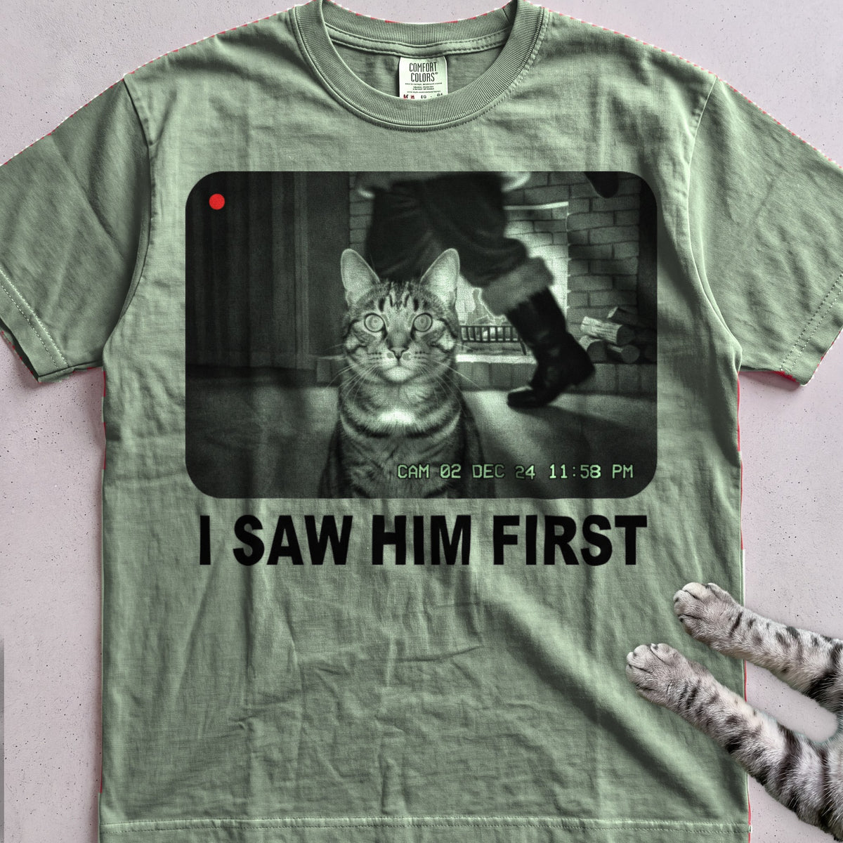 Caught on Camera Cat T-Shirt - Light Green