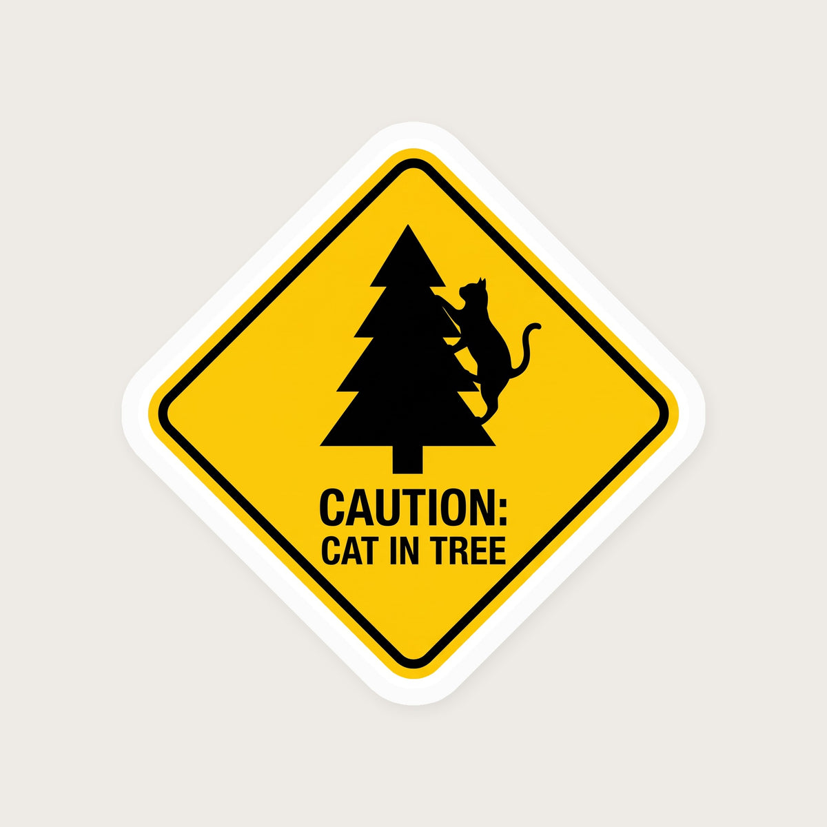 Caution Cat in Tree Sticker print detail