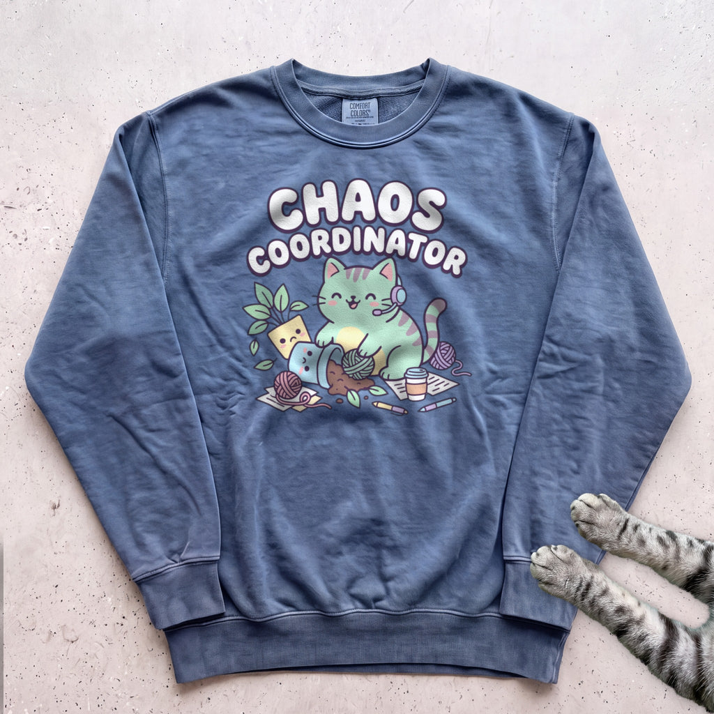 Chaos Coordinator Cat Sweatshirt - Blue Jean