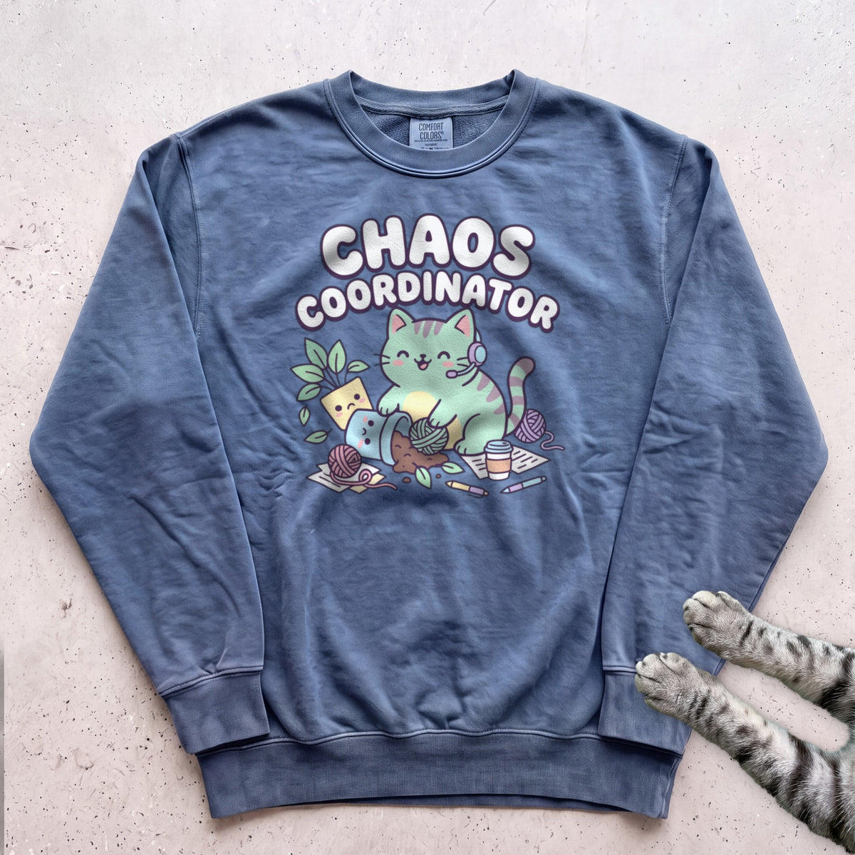 Chaos Coordinator Cat Sweatshirt - Blue Jean