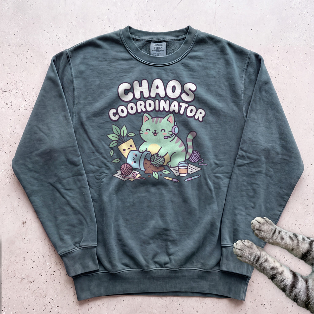 Chaos Coordinator Cat Sweatshirt - Blue Spruce