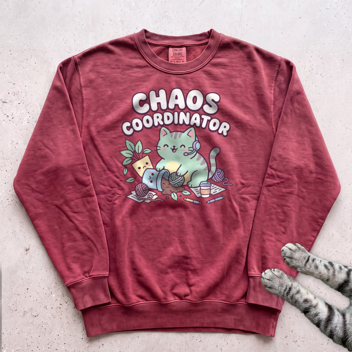 Chaos Coordinator Cat Sweatshirt - Crimson