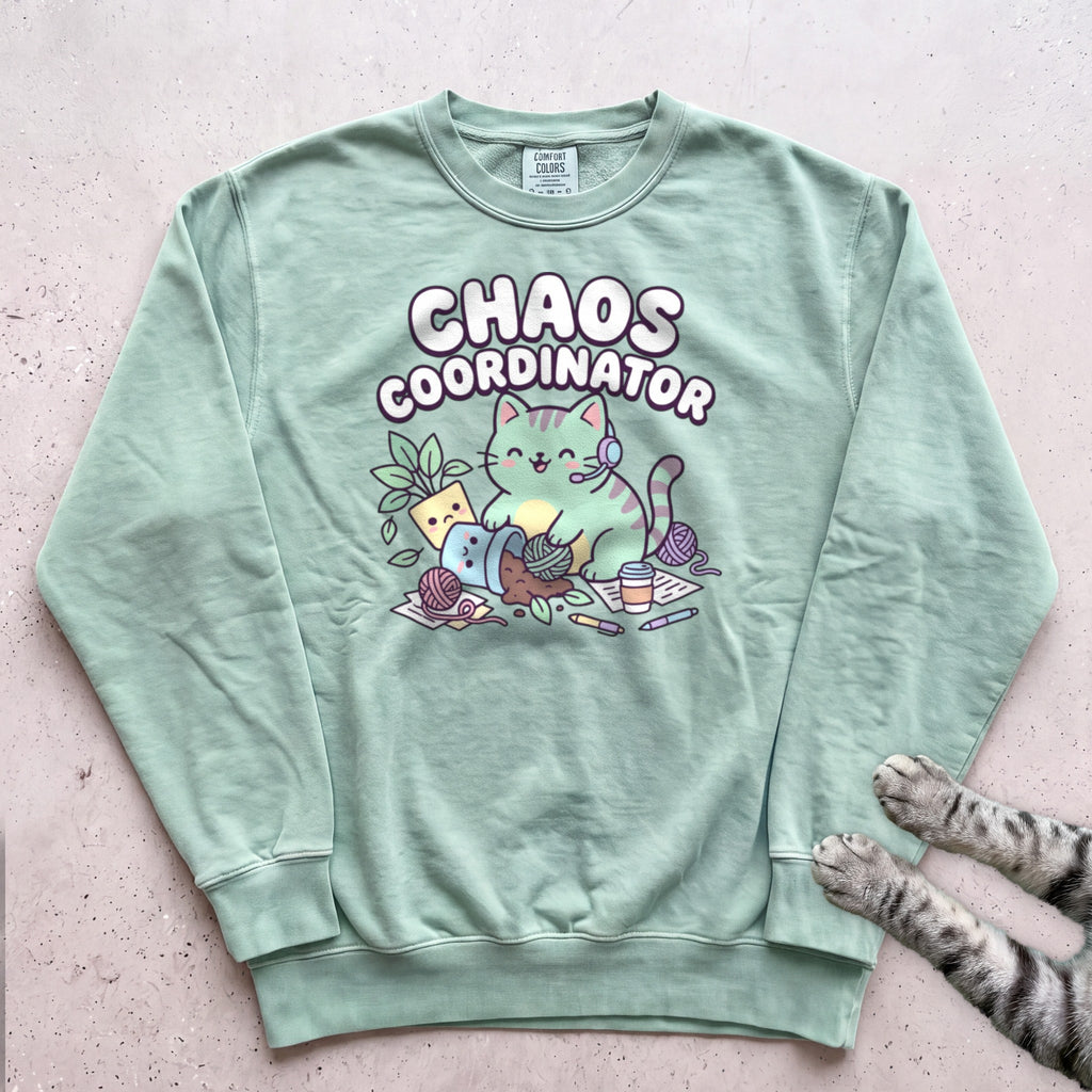Chaos Coordinator Cat Sweatshirt - Light Green