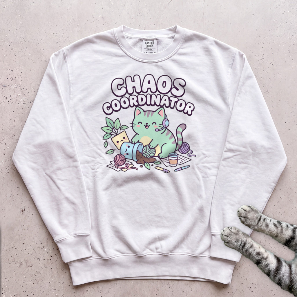 Chaos Coordinator Cat Sweatshirt - White
