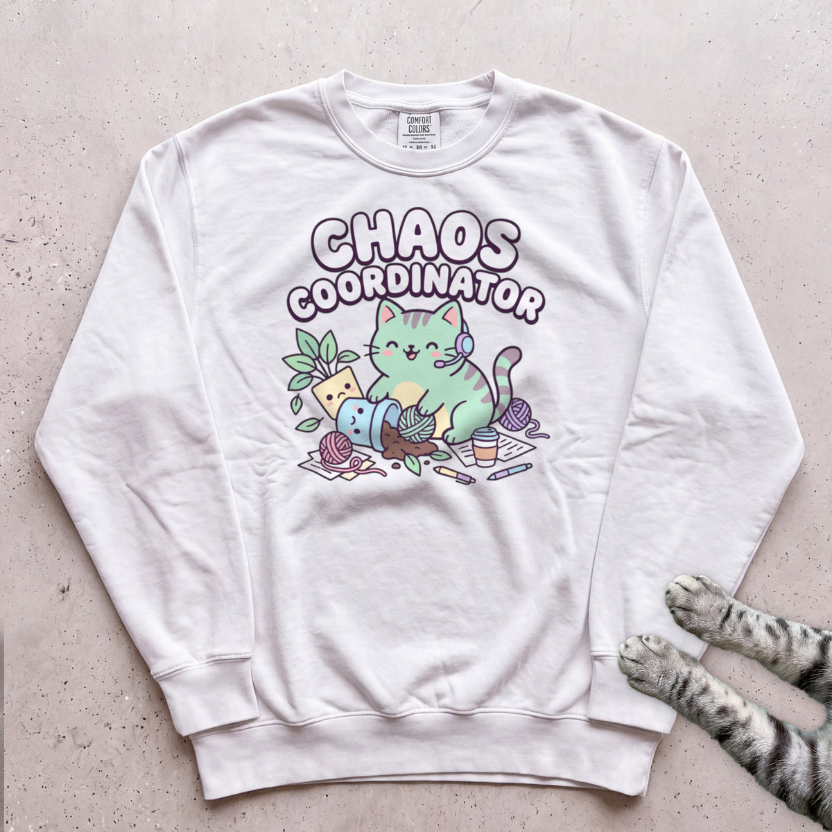 Chaos Coordinator Cat Sweatshirt - White