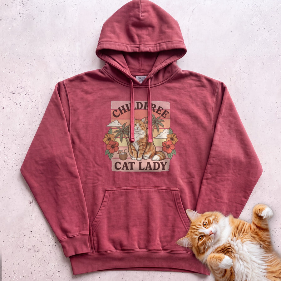 Childfree Cat Lady Customizable Personalized Hoodie - Crimson
