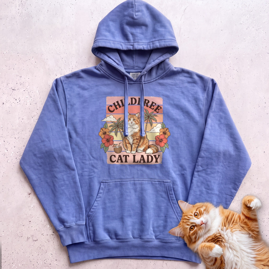 Childfree Cat Lady Customizable Personalized Hoodie - Flo Blue
