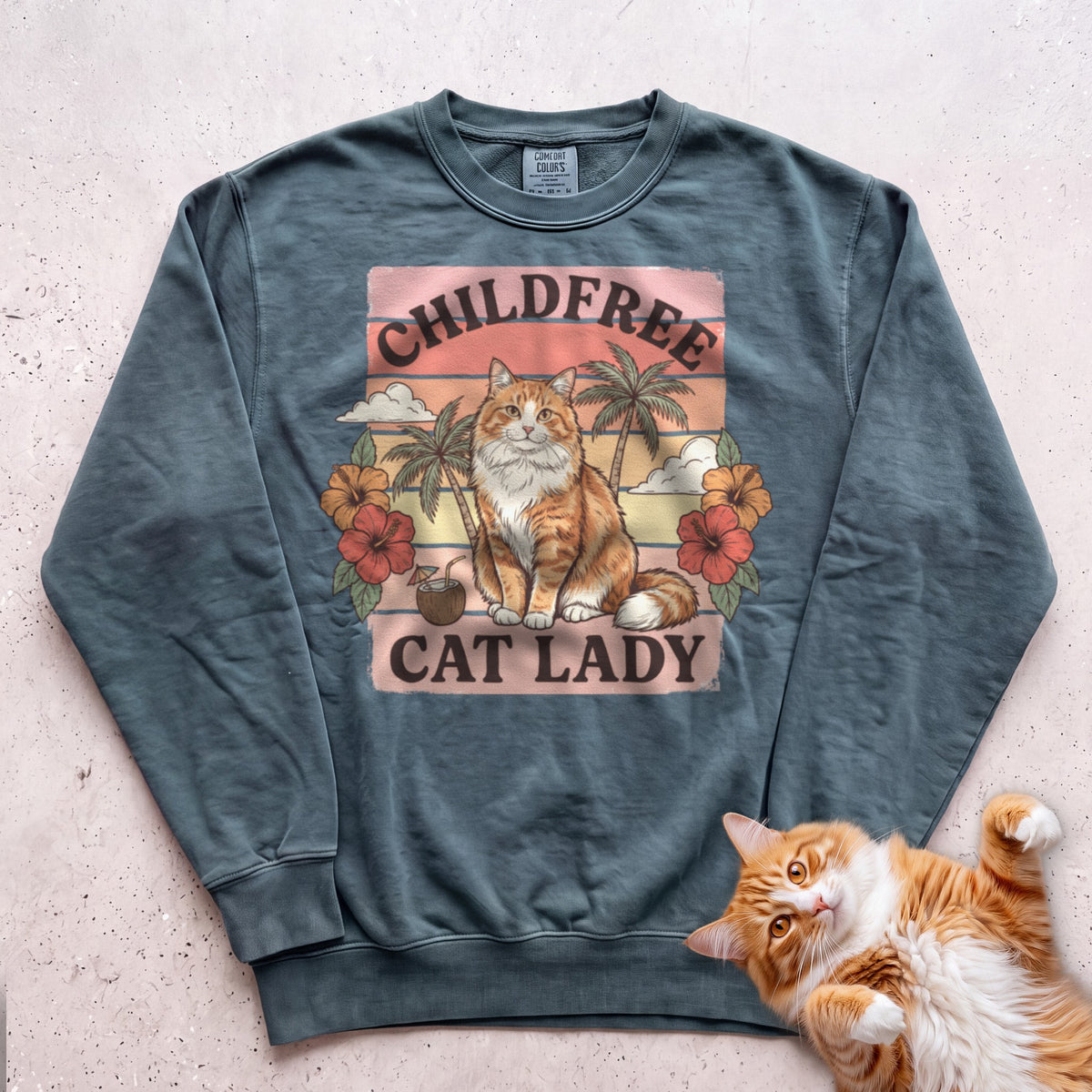 Childfree Cat Lady Customizable Personalized Sweatshirt - Blue Spruce