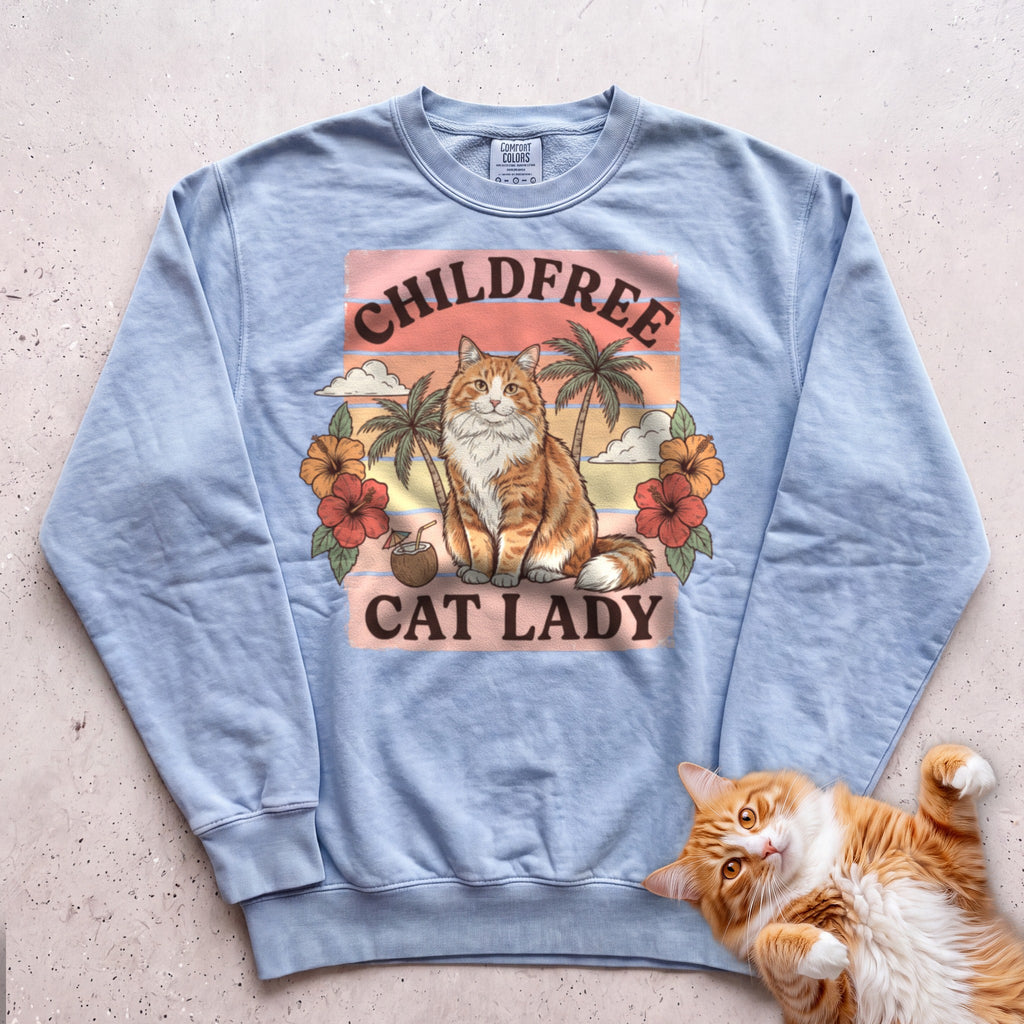 Childfree Cat Lady Customizable Personalized Sweatshirt - Chambray
