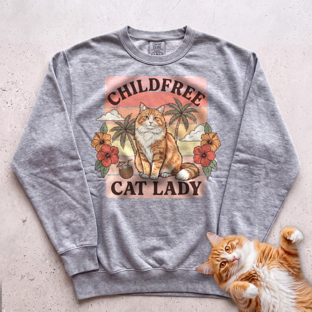 Childfree Cat Lady Customizable Personalized Sweatshirt - Grey
