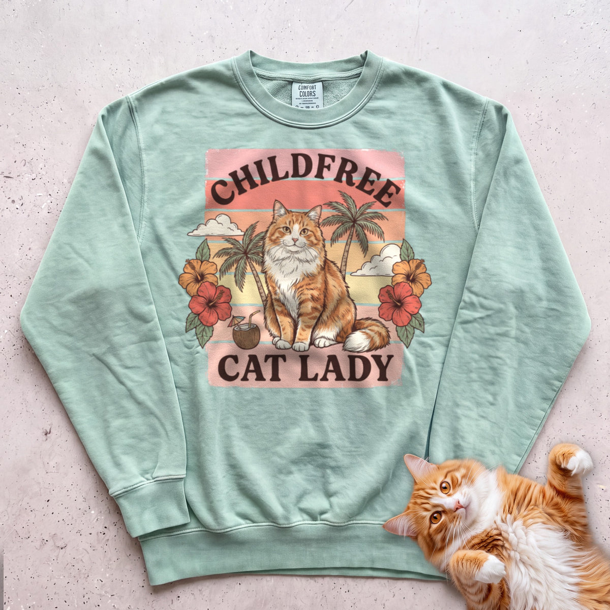 Childfree Cat Lady Customizable Personalized Sweatshirt - Light Green