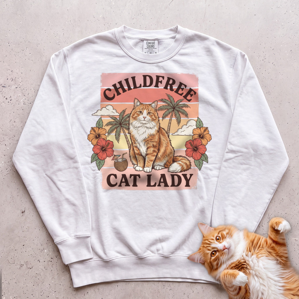 Childfree Cat Lady Customizable Personalized Sweatshirt - White