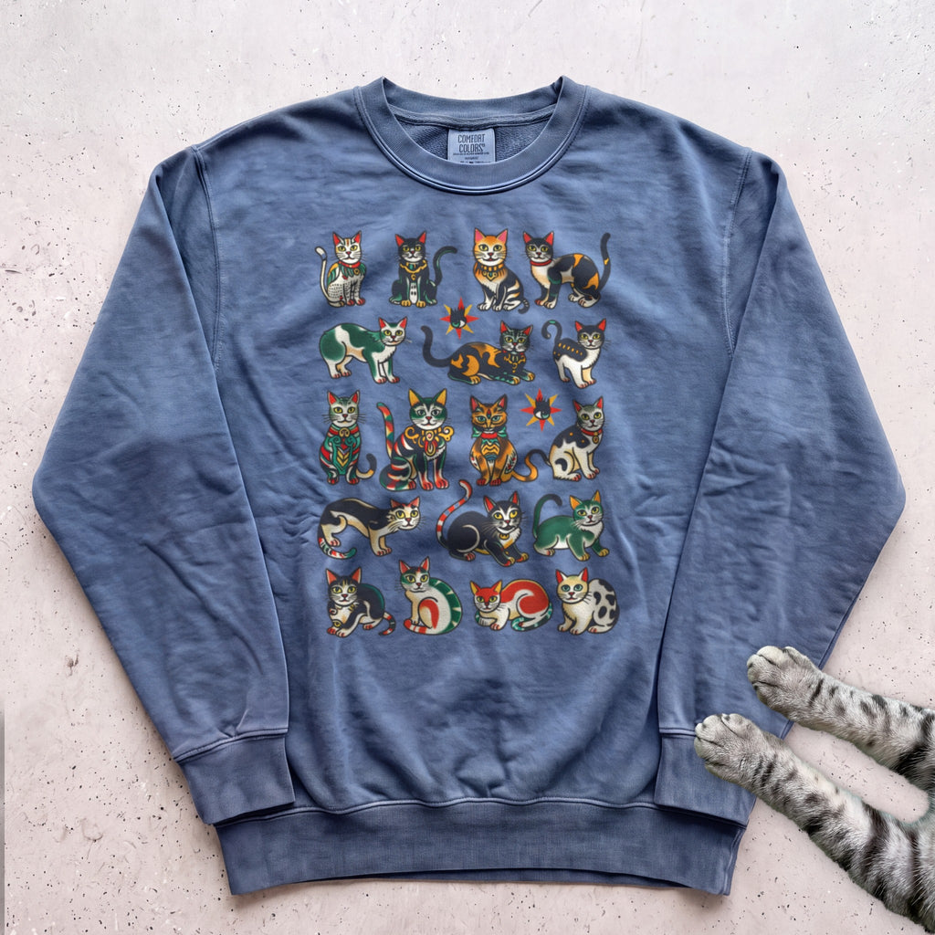 Colorful Kittens Grid Sweatshirt - Blue Jean