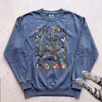 Colorful Kittens Grid Sweatshirt - Blue Jean